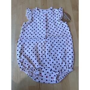 EGG by Susan Lazar Baby 6 Months Sleeveless Ruffled Romper Pink w/Hearts